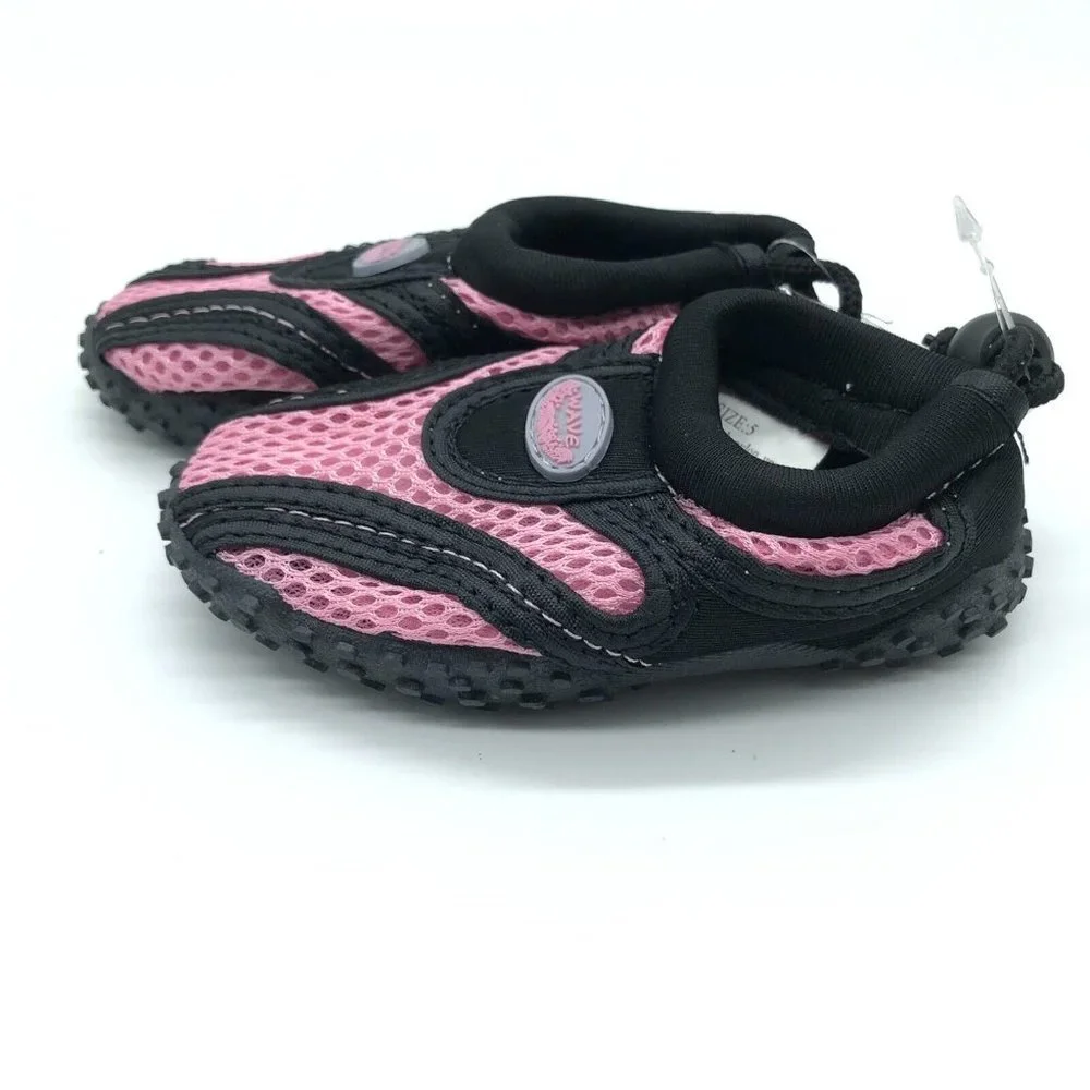 Easy USA Toddler Girls Water Shoes Slip On Mesh Fabric Drawstring Pink Black 5